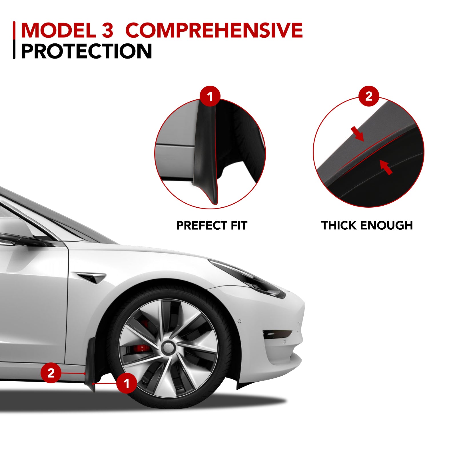 2017-2023 Tesla Model 3 Mud Flaps - No Drilling All-Weather 4PCS - Image 4