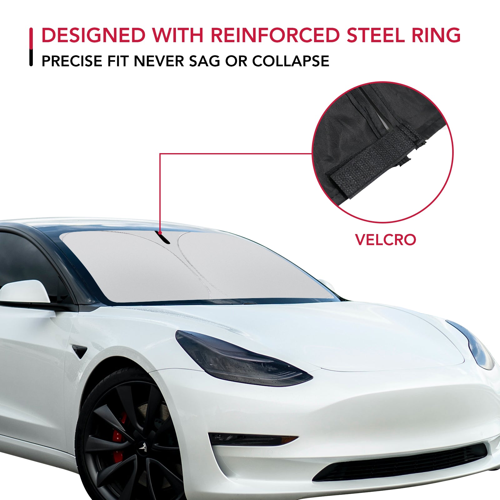 2017-2026 Tesla Model 3 & Model Y Windshield Sunshade - Foldable Silver Reflective - Image 5