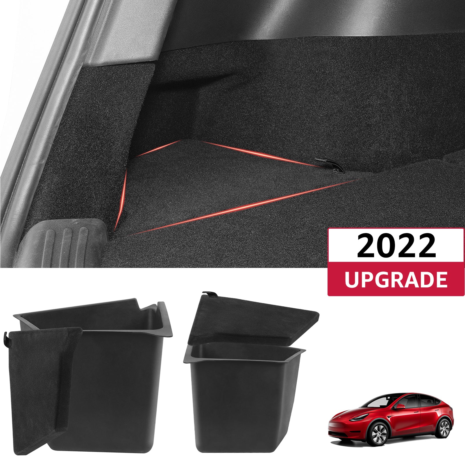 2022-2024 Tesla Model Y Trunk Storage Bins - Waterproof Carpeted 2PCS