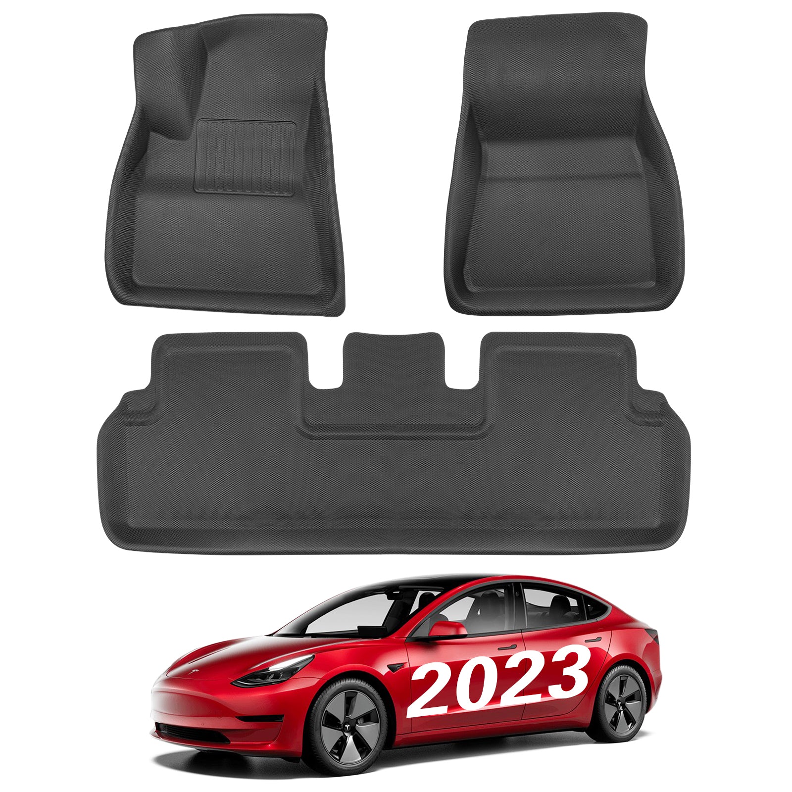 2021-2023 Tesla Model 3 Floor Mats 3PCS - 3D All-Weather Anti-Slip
