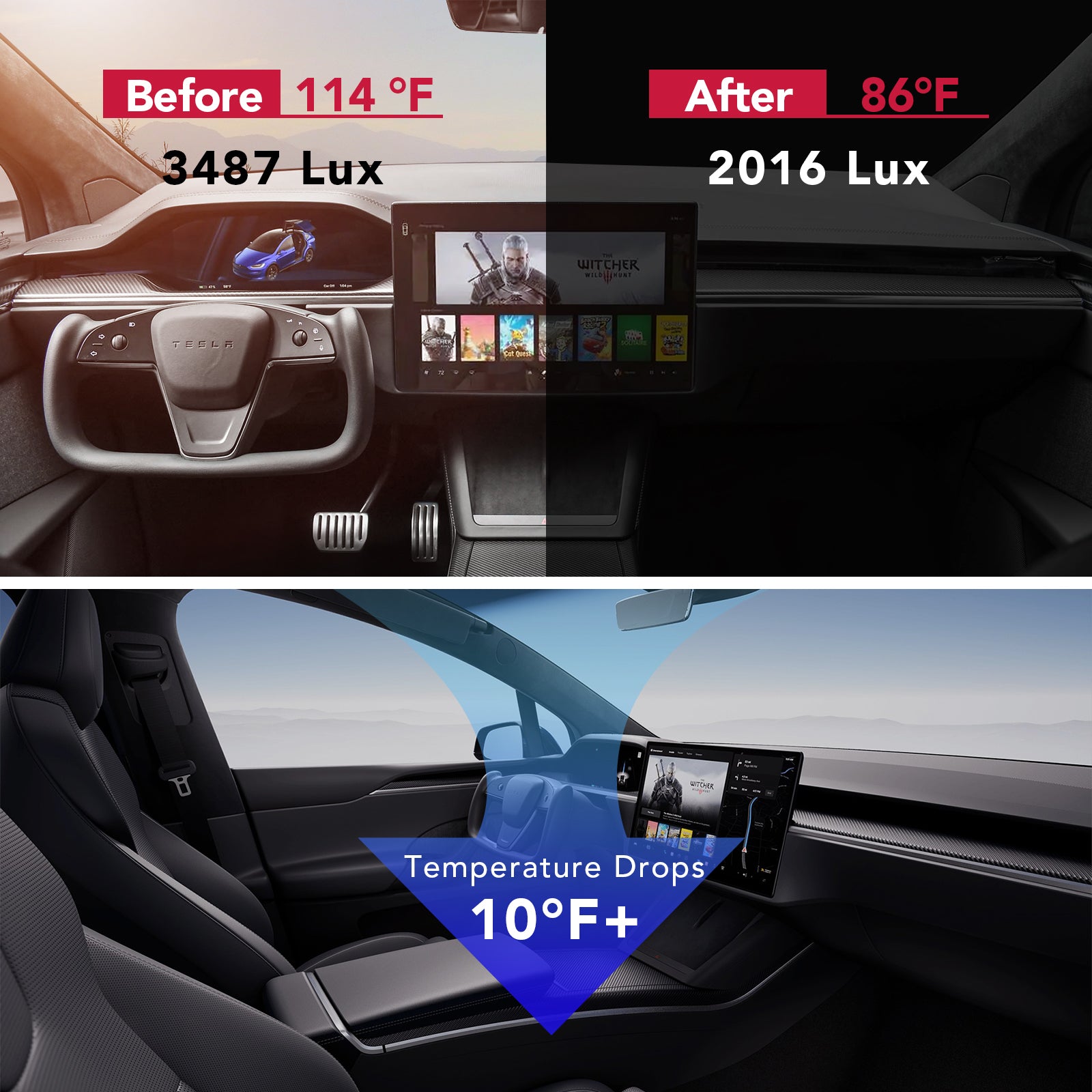 2021-2026 Tesla Model X Windshield Sunshade - Foldable with Storage Bag - Image 2