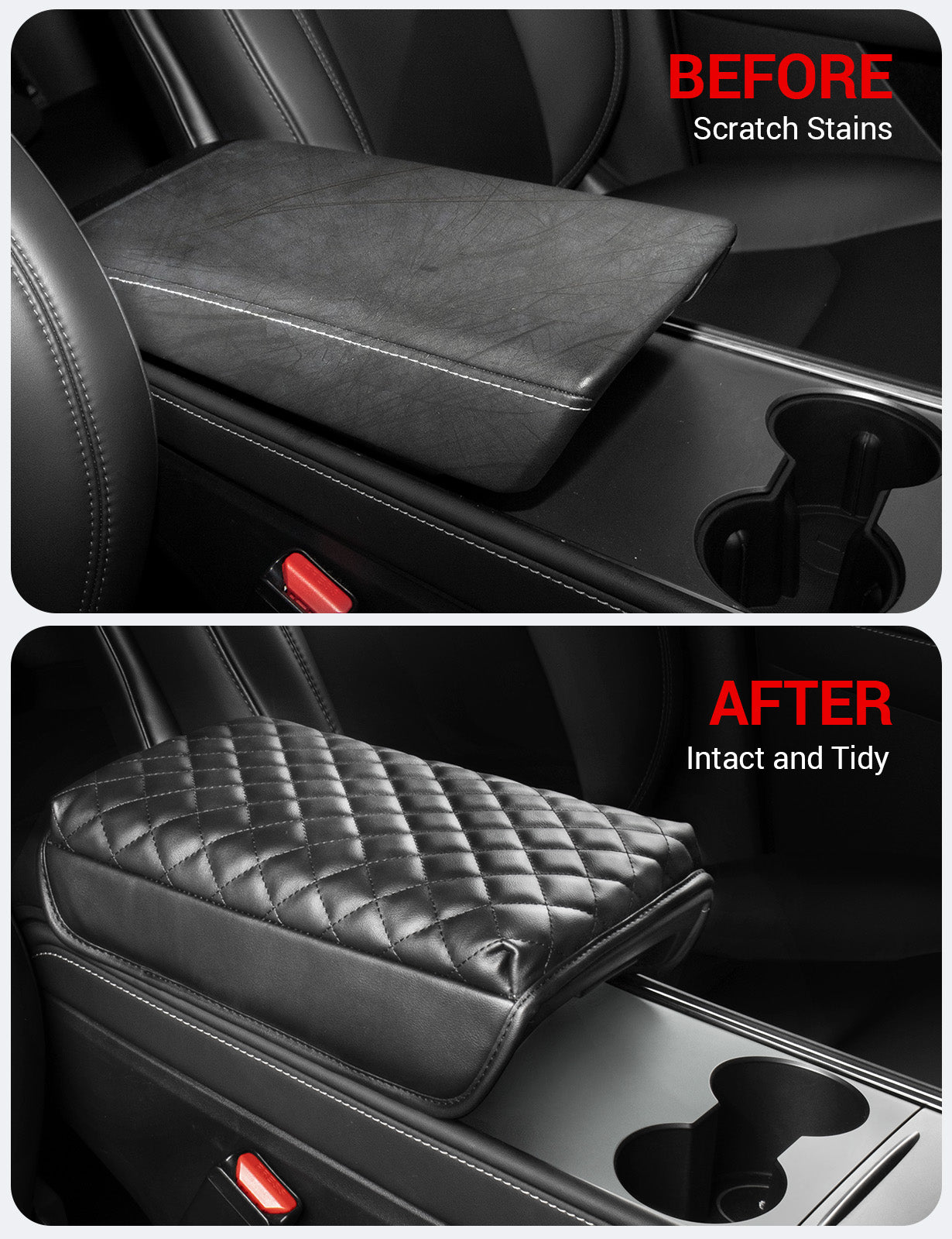BASENOR Center Console Cover Armrest Pad for 2016-2023 Tesla Model 3 Model Y