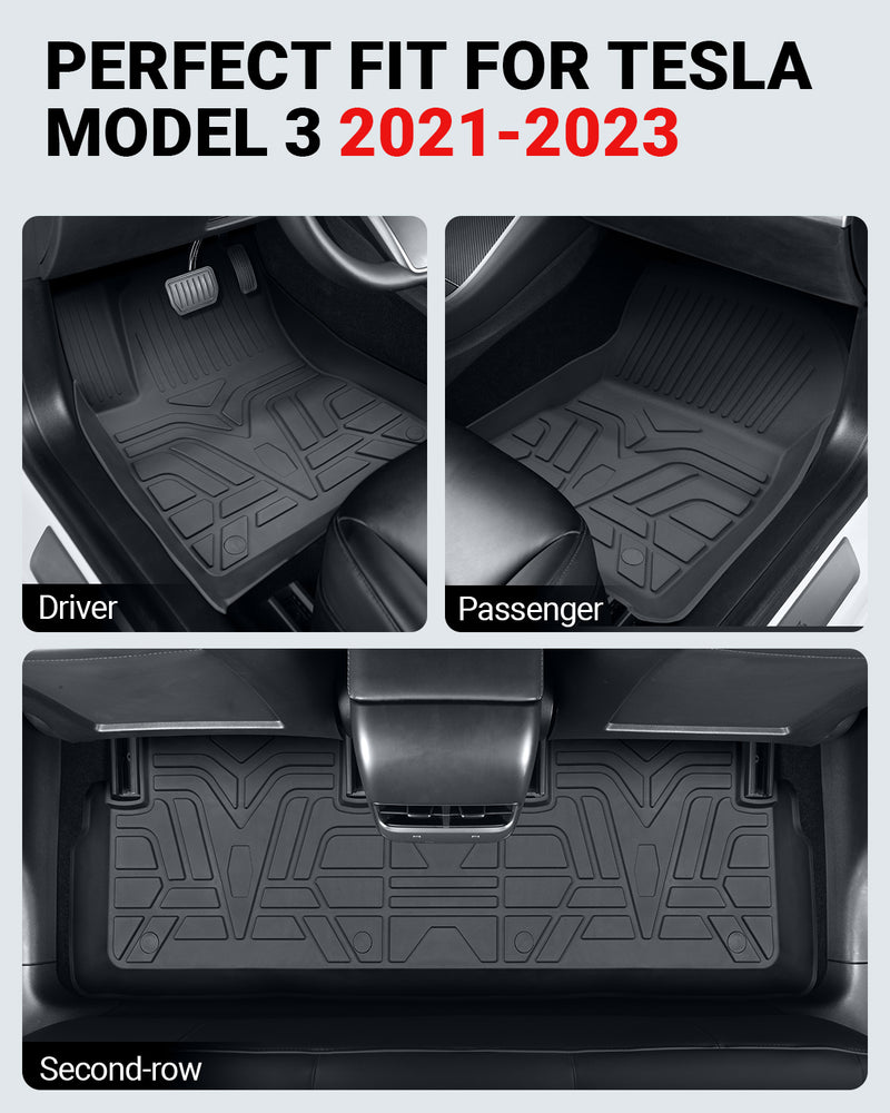 BASENOR 2023 2022 2021 Tesla Model 3 Floor Mats TPE All-Weather Floor