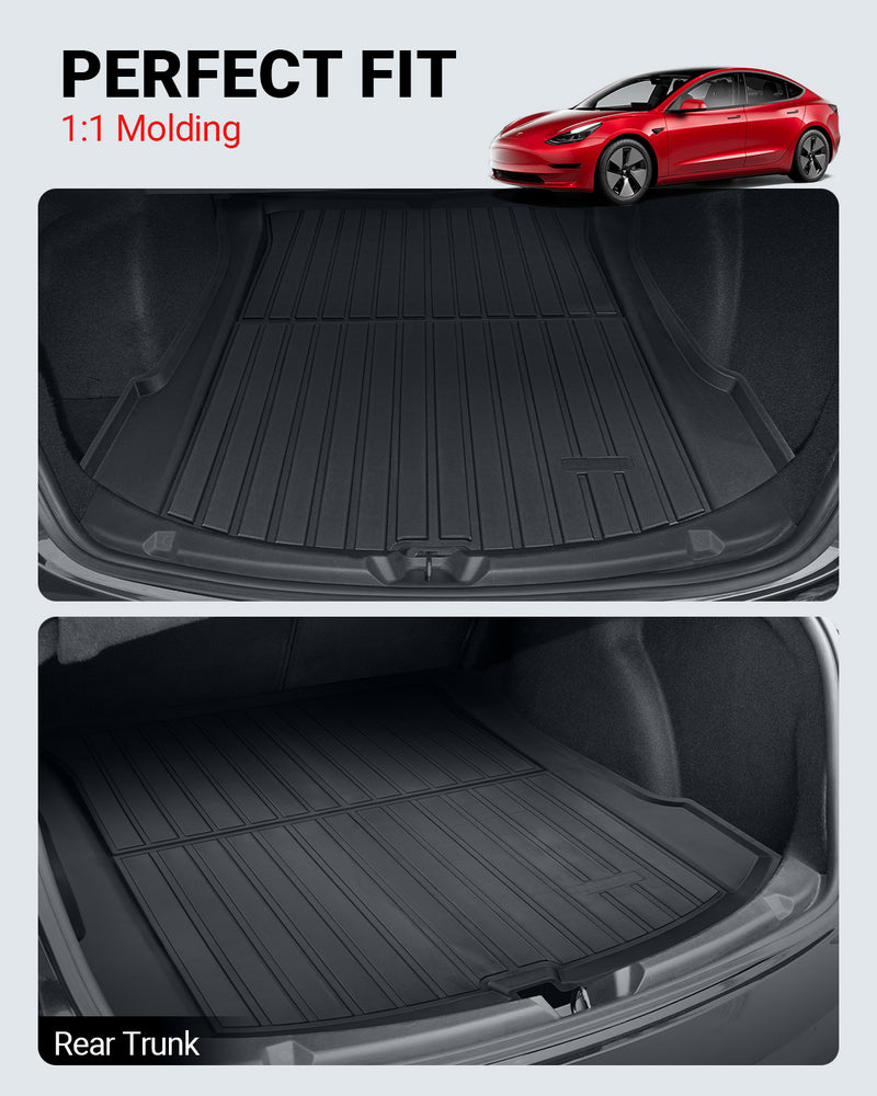 Maysoo Floor Mats for Tesla Model 3 2023-2017 TPE All-Weather Cargo Liner  Floor Mats Front and Rear Trunk Floor Mats Interior Accessories (Set of 6)