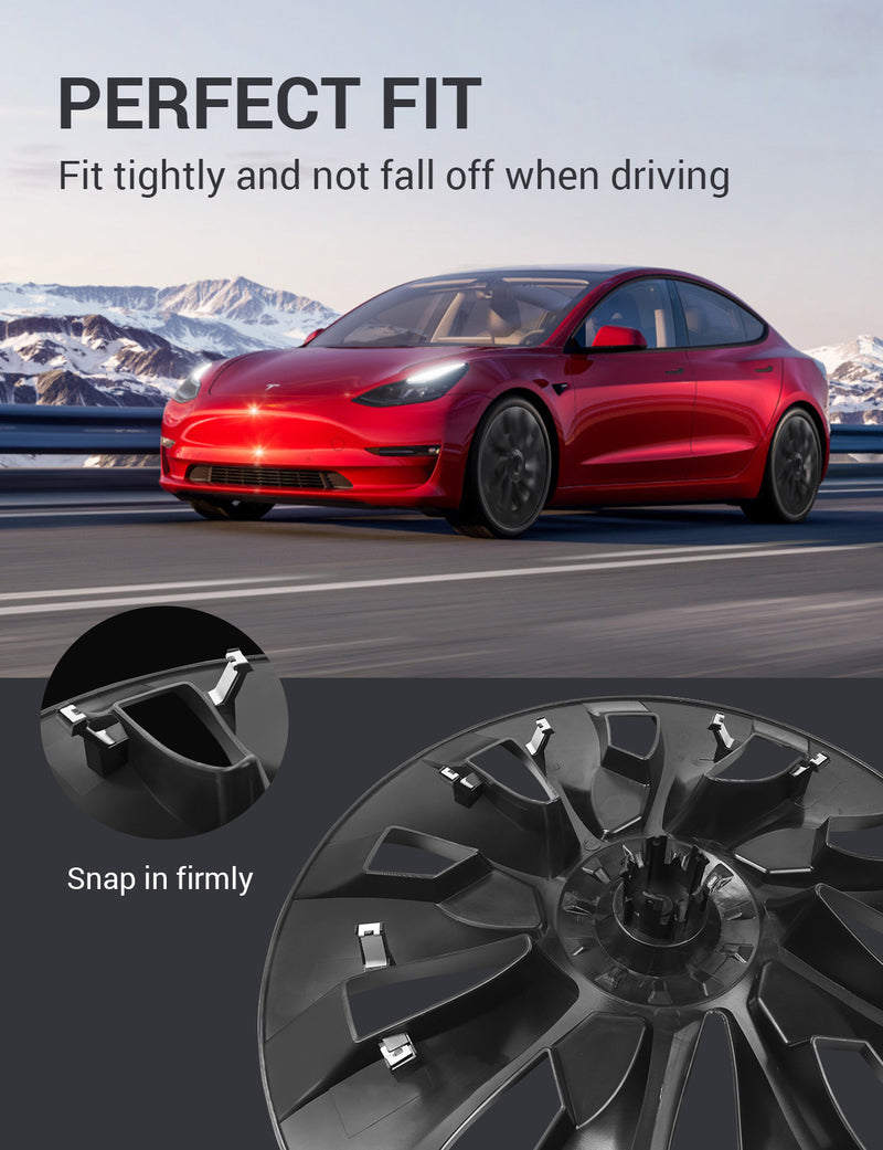 BASENOR Tesla Model 3 Wheel Cover 18 Inch Hubcap Wheel Hub Caps OEM Rim Protectors Cover Replacement Exterior Accessories Performance Upgrade (Set of 4) for 2017-2023