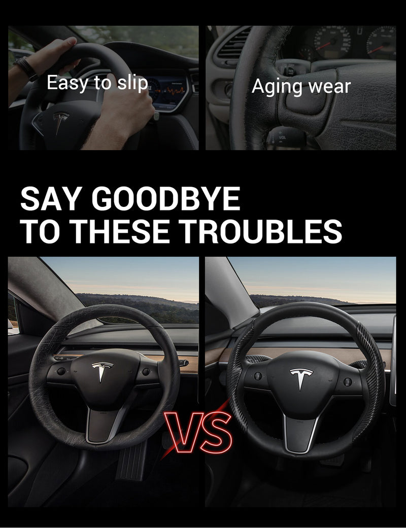 BASENOR Tesla Model 3 Model Y Steering Wheel Cover Steering Wheel Wrap Protector Anti-Slip Interior Accessories