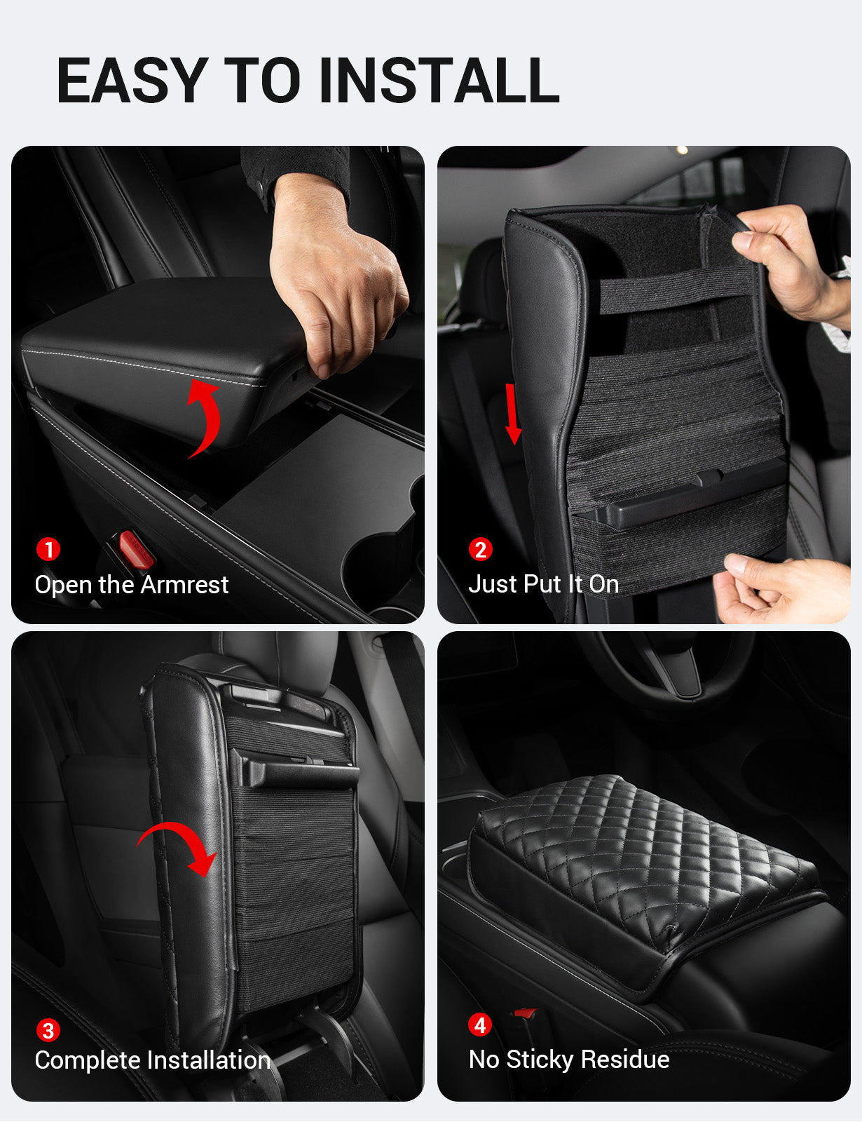 BASENOR Center Console Cover Armrest Pad for 2016-2023 Tesla Model 3 Model Y