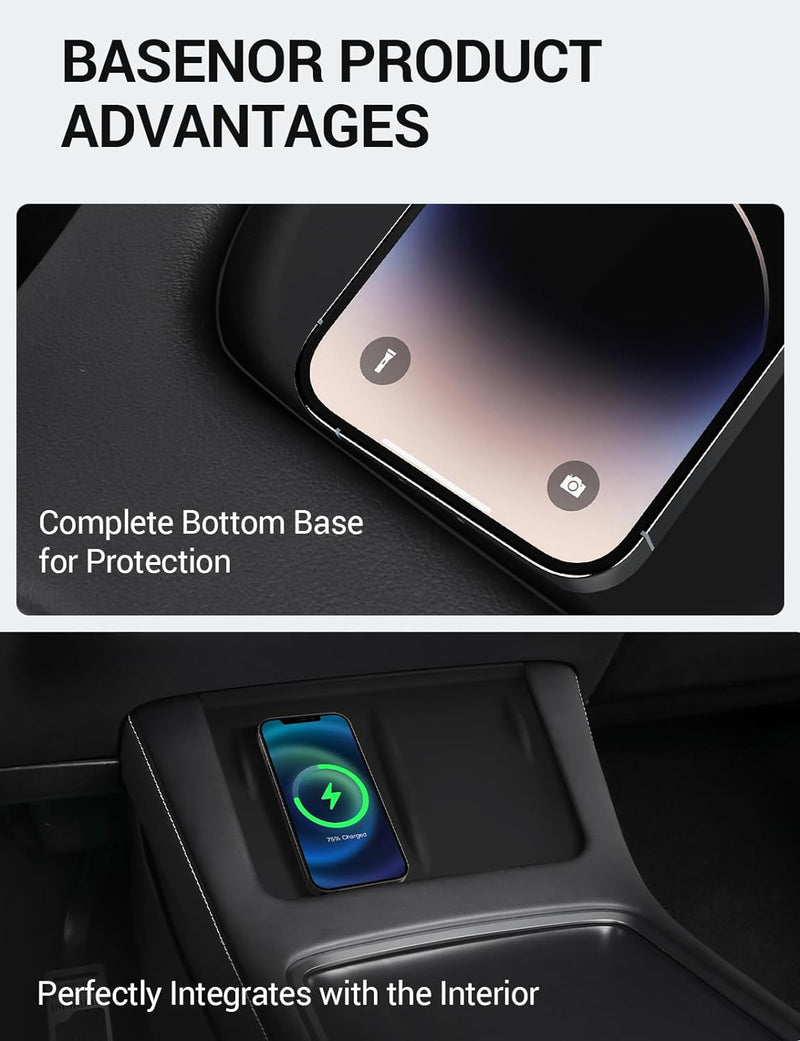 BASENOR Tesla Model Y Model 3 Center Console Wireless Charger Mat Silicone Mat Wireless Charging Phone Pad for Tesla Interior Accessories (Not Suitable for 2024 Model 3)