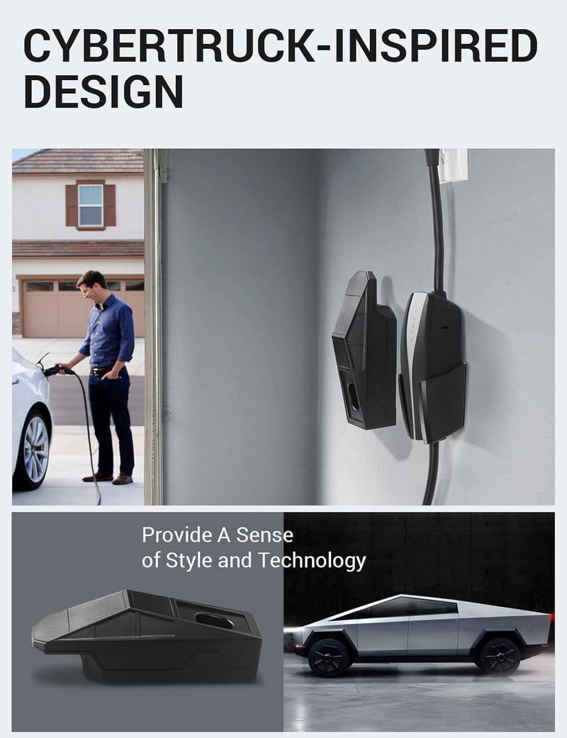 BASENOR Tesla Charging Holder Wall Mount Charger Cable Organizer Cybertruck Mobile Charger Connector with Chassis Bracket Model 3 Model Y Model S Model X Accessories 2012-2024