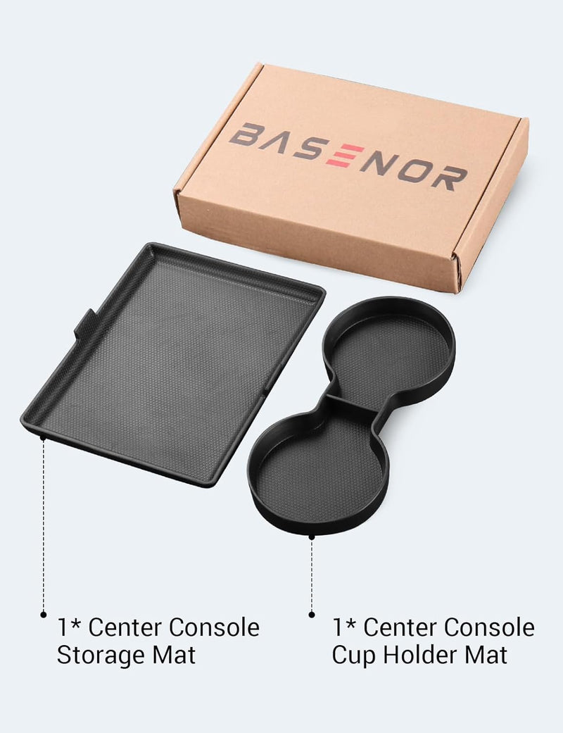 BASENOR Tesla Model S Model S Plaid Model X Model X Plaid Center Console Storage Organizer Box Tray Pad TPE Cup Holder Insert Mat for Tesla Interior Accessories 2024 2023 2022 (2 PCS)
