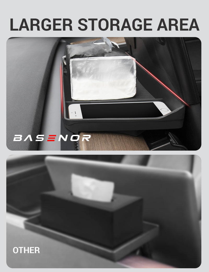 Basenor Tesla Model 3 Model Y Center Console Organizer Behind Screen Storage Box Dashboard Hidden Tray Non-Slip Sunglasses Holder Interior Accessories