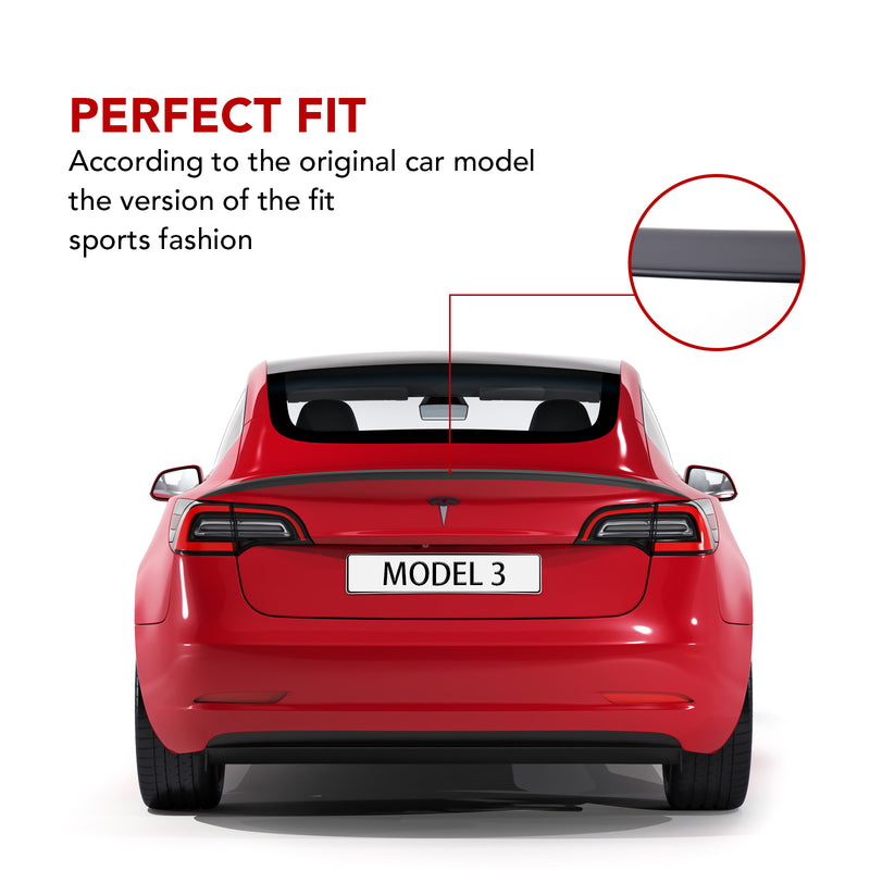 For 17-22 Tesla Model 3 Matte Black 3Pcs Rear Trunk Tailgate Spoiler Body  Kit