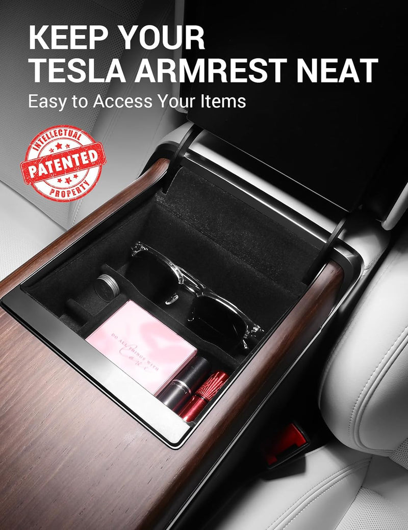 BASENOR Tesla Armrest Storage Box Organizer Center Console Tray for Tesla Model S Model S Plaid Model X Model X Plaid Interior Accessories 2022 2023 2024