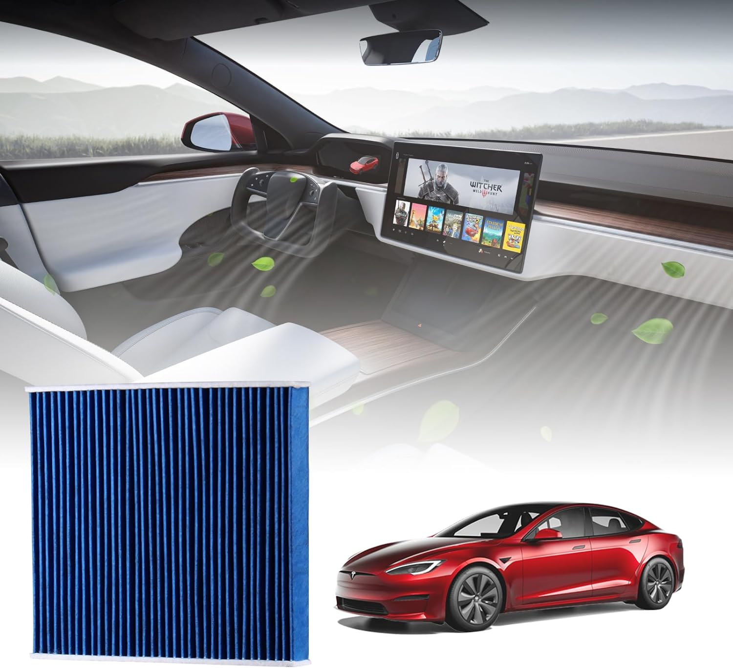 BASENOR 2024 2023 2022 Tesla Model S Model X Cabin Air Filter with Activated Carbon Air Filter Replacement Tesla Model S Plaid Model X Plaid Interior Accessories