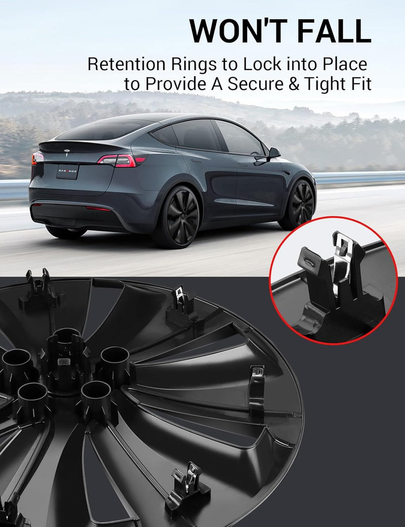 BASENOR Tesla Model Y Hubcaps 19 Inch Wheel Cover OEM Rim Protectors Replacement Cover Matte Black Hubcaps Exterior Accessories Set of 4