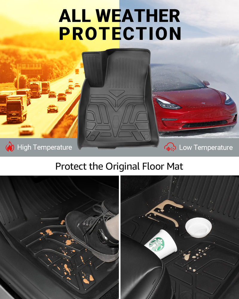 BASENOR 2023 2022 2021 Tesla Model 3 Floor Mats TPE All-Weather Floor Liners & Trunk Mat Set Rear Cargo Liner for Model 3 Interior Accessories 4PCS