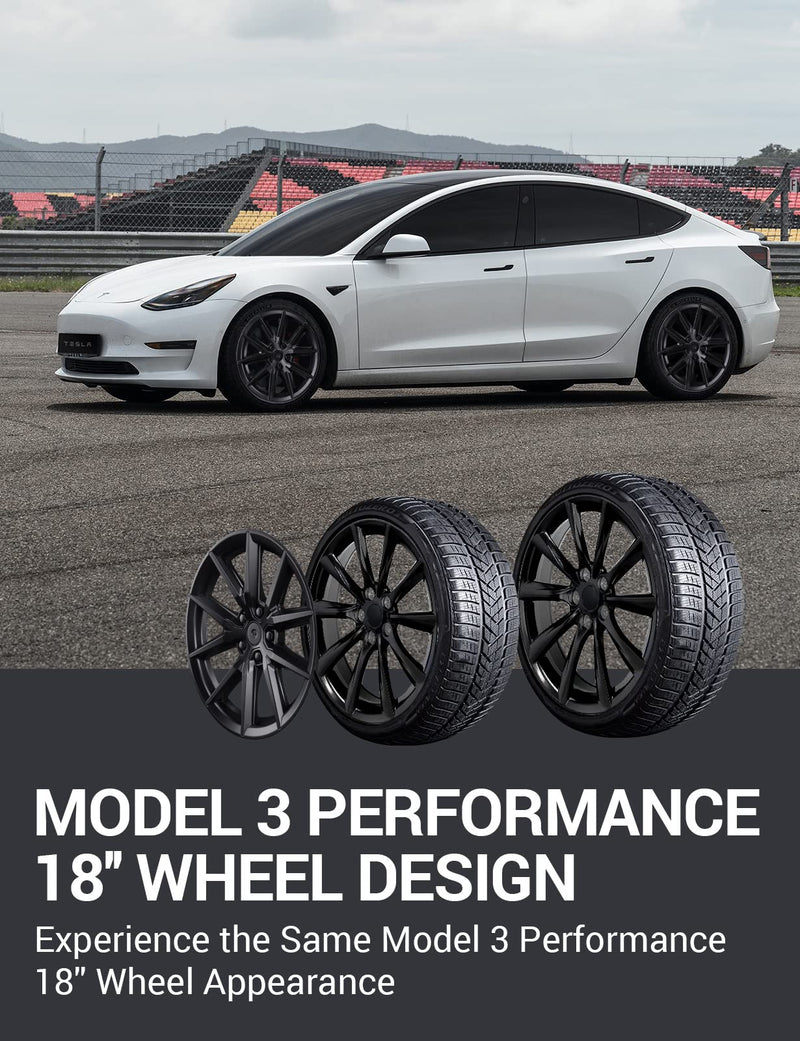 BASENOR Tesla Model 3 Wheel Cover 18 Inch Hubcap Wheel Hub Caps OEM Rim Protectors Cover Replacement Exterior Accessories Performance Upgrade (Set of 4) for 2017-2023
