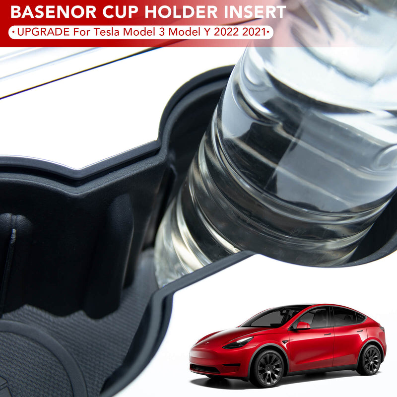 BASENOR Cup Holder Insert-Upgrade for 2021 2022 2023 Tesla Model Y Model 3