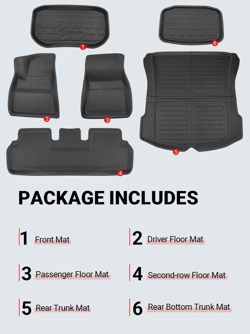  BASENOR 6PCS Tesla Model 3 Tapis de Sol Ensemble Complet Tapis  Toutes Saisons Antidérapant Imperméable 3D Frunk Trunk Liner Avant Arrière  Cargo Liner Tapis Accessoires pour Modèle 3 2023 2022 2021