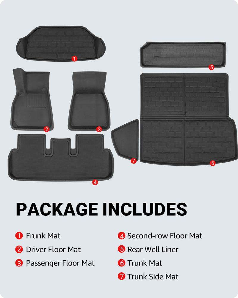 BASENOR Floor Mats 3D Full Set for 2023 2022 2021 Tesla Model S