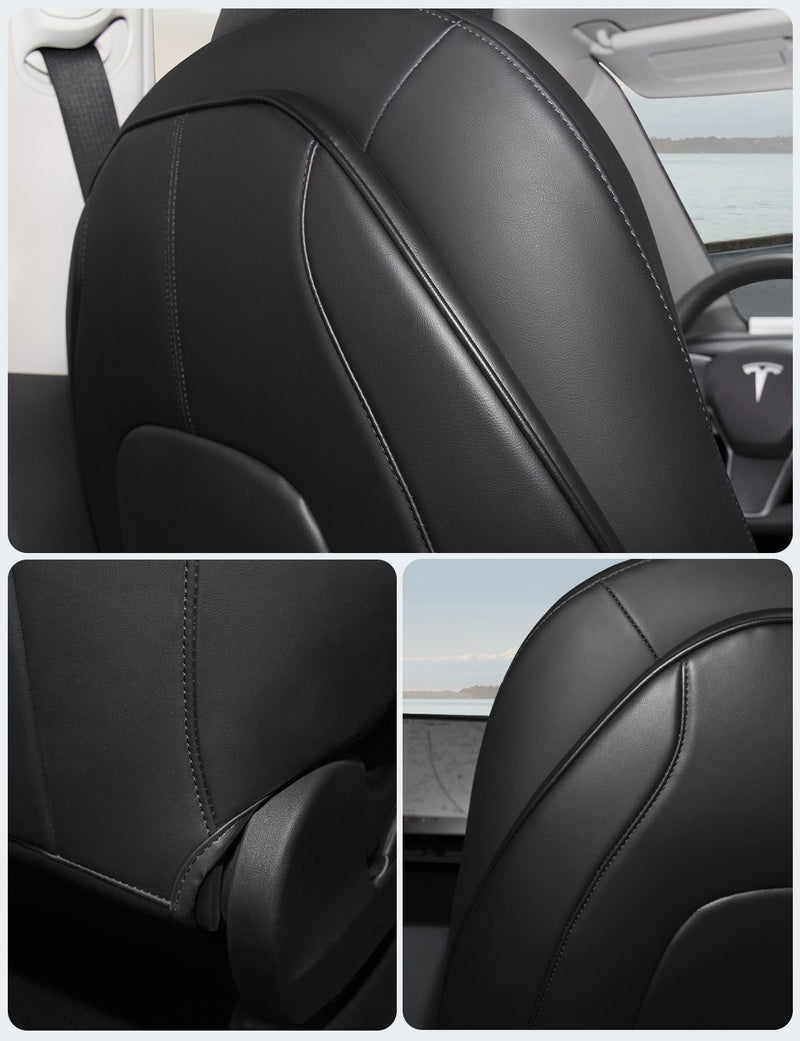 Leader Accessories 2pcs Leather Car Seat Cushions Non-Slip Black Front Seat  Covers Mat Pad for Cars