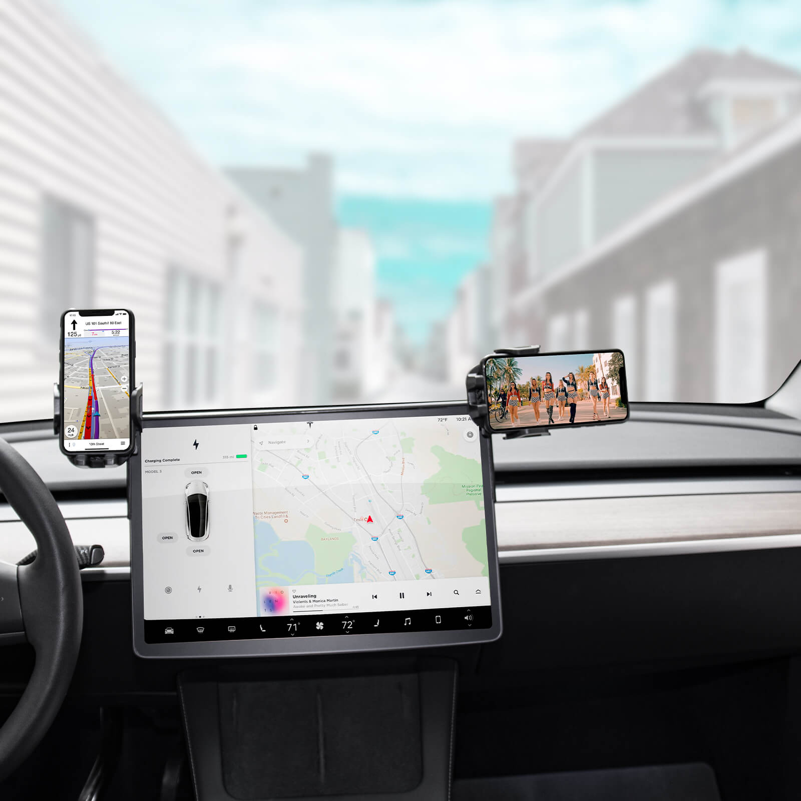 BASENOR Phone Mount Sunglass Holder Cell Phone Stand Interior Accessories Compatible with All Smartphone for Tesla Model Y Model 3