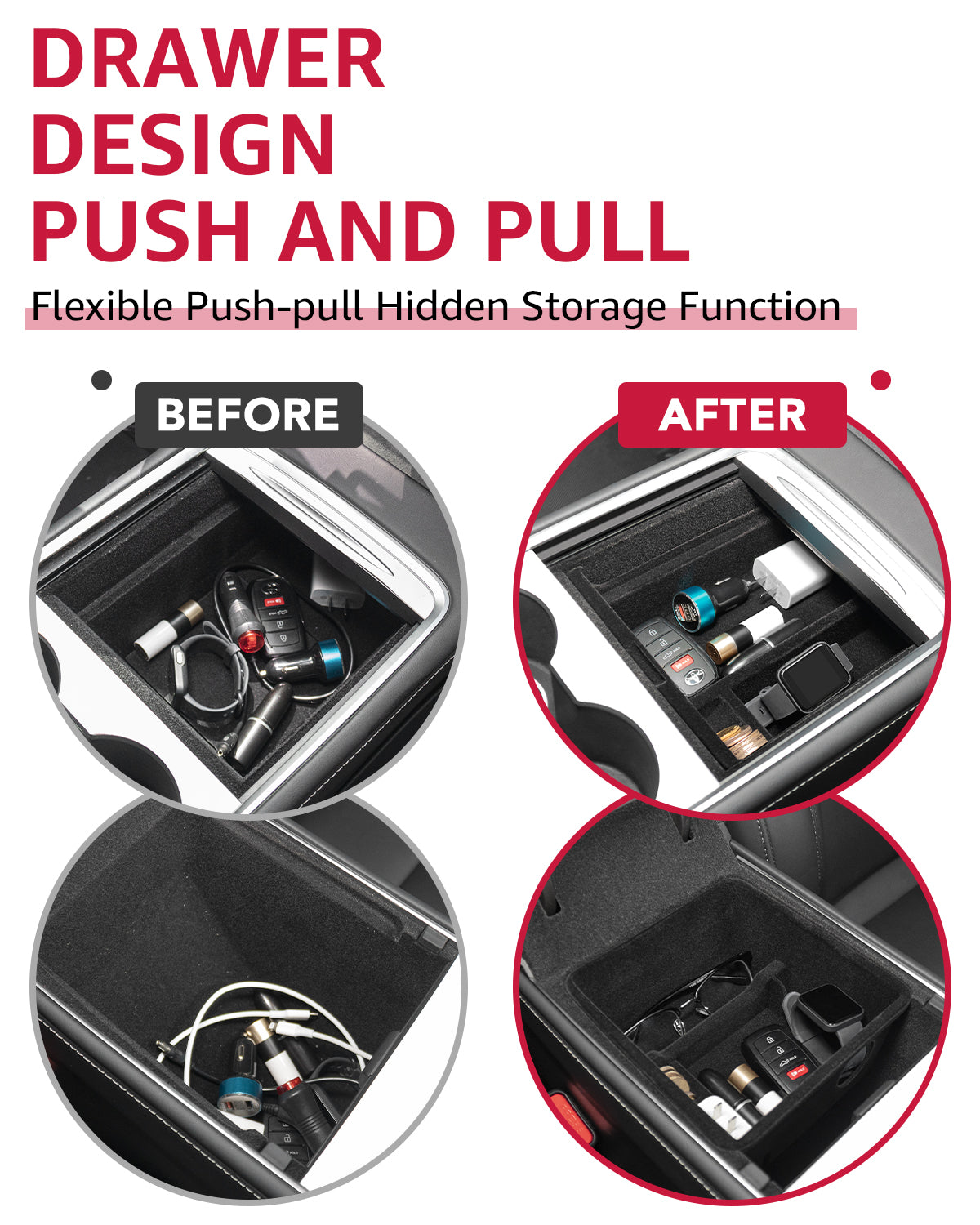 Basenor 2022-2023 2021 5PCS Tesla Model Y Model 3 Center Console Organizer Tray Armrest Storage Box Cup Holder Armrest Hidden Storage Armrest Cover Upgraded Tesla Interior Accessories - Image 3