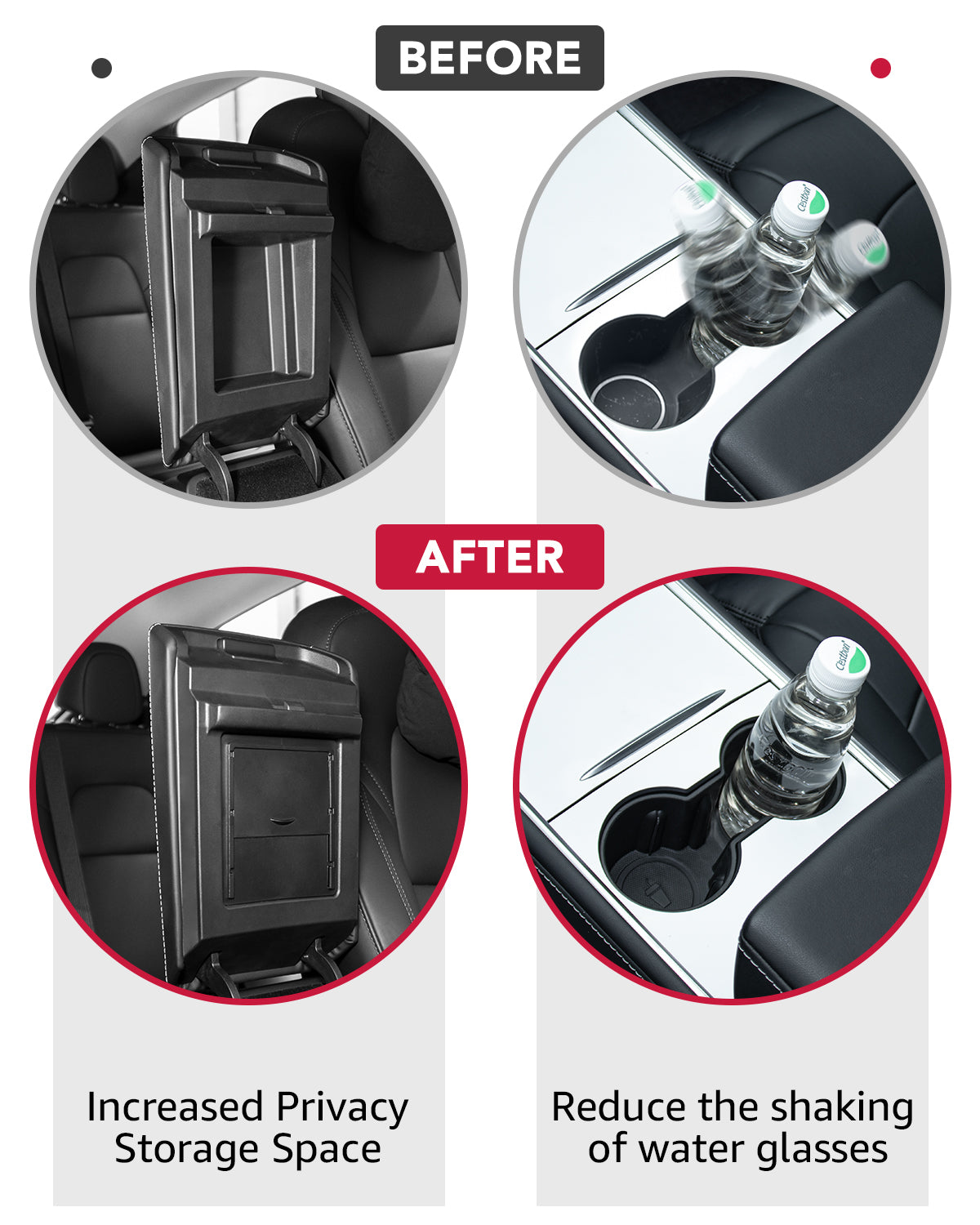 Basenor 2022-2023 2021 5PCS Tesla Model Y Model 3 Center Console Organizer Tray Armrest Storage Box Cup Holder Armrest Hidden Storage Armrest Cover Upgraded Tesla Interior Accessories - Image 4