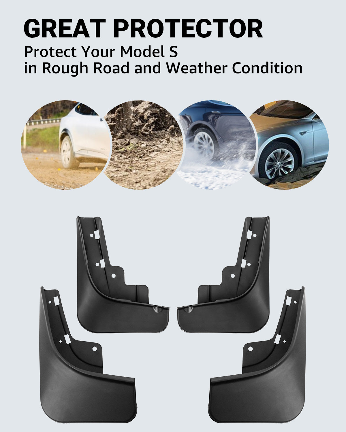 BASENOR 2023 2022 Tesla Model S/Model S Plaid Mud Flaps Splash Guards No Drilling Required Mudguards Vehicle Protector Mudflaps Exterior Accessories (Set of 4) - Image 2