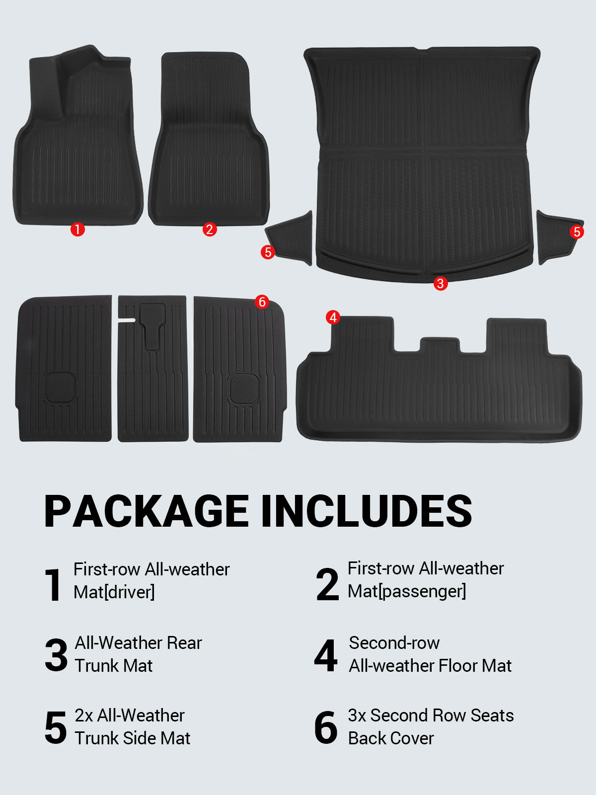 BASENOR 9PCS Tesla Model Y Floor Mats 3D Full Set Interior Liners All-Weather Anti-Slip Waterproof Trunk Mat Second Row Seats Back Cover Protector Mat Accessories - Image 7