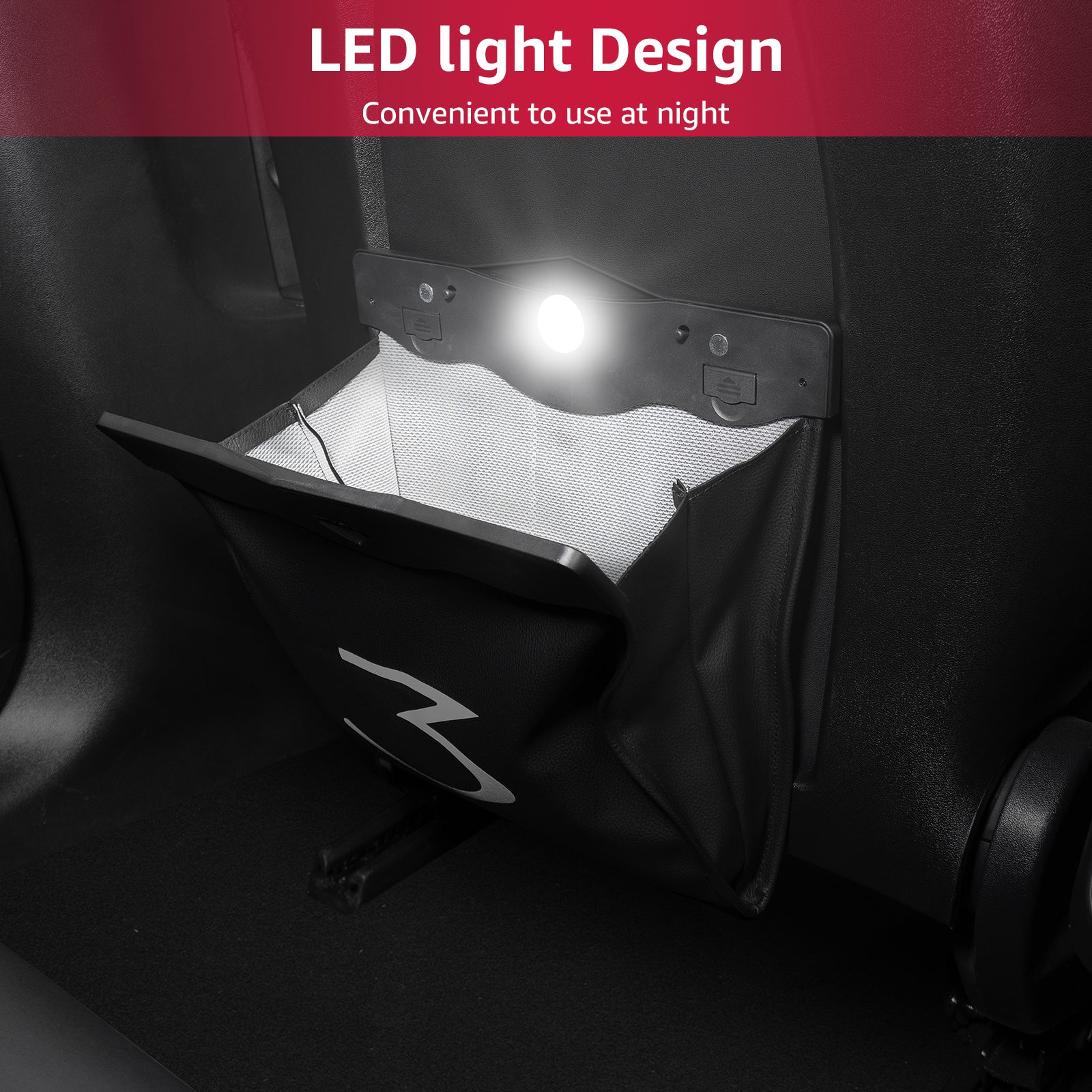 BASENOR PU Leather Garbage Bin with LED light for 2016-2023 Tesla Model 3 - Image 4