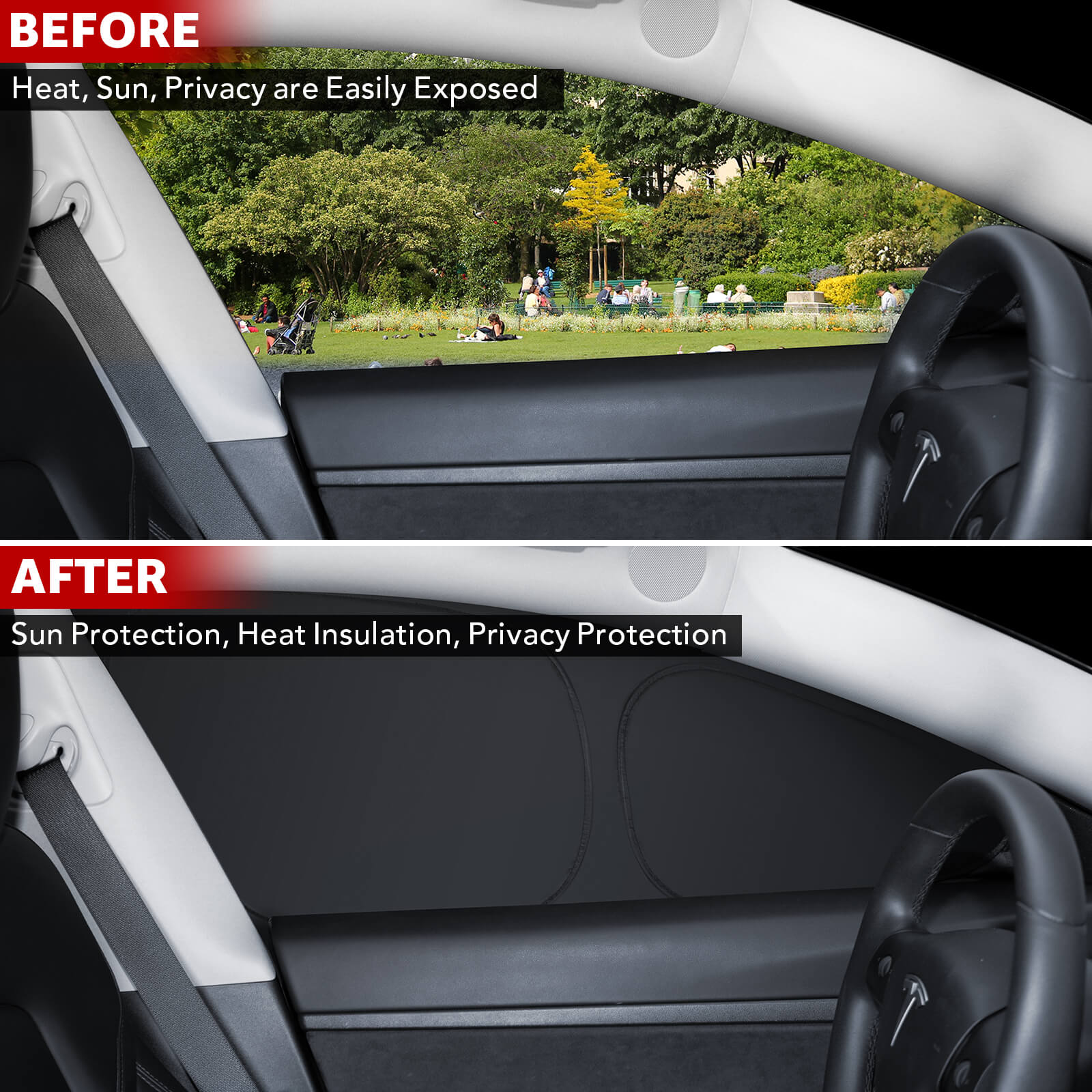 BASENOR Side Windows Sunshades  (Set of 6) for 2016-2023 Tesla Model 3 - Image 2