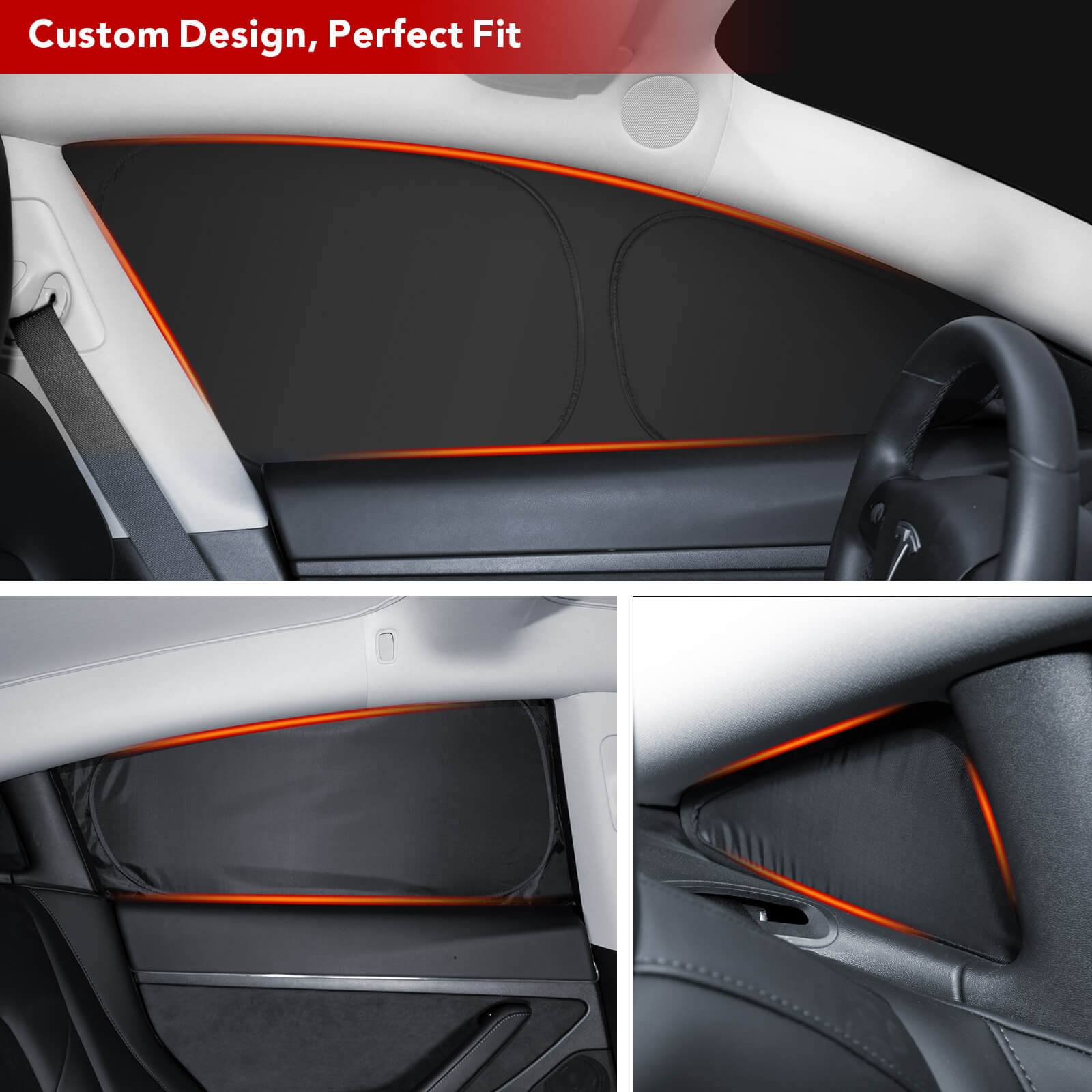 BASENOR Side Windows Sunshades  (Set of 6) for 2016-2023 Tesla Model 3 - Image 5