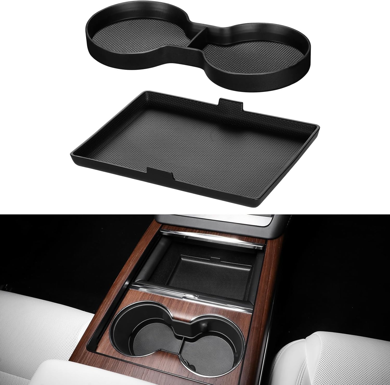 BASENOR Tesla Model S Model S Plaid Model X Model X Plaid Center Console Storage Organizer Box Tray Pad TPE Cup Holder Insert Mat for Tesla Interior Accessories 2024 2023 2022 (2 PCS) - Image 2