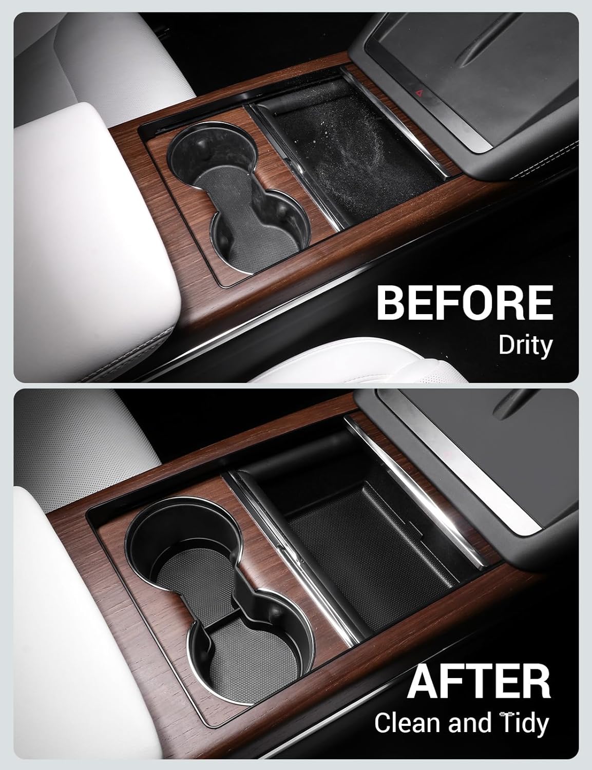 BASENOR Tesla Model S Model S Plaid Model X Model X Plaid Center Console Storage Organizer Box Tray Pad TPE Cup Holder Insert Mat for Tesla Interior Accessories 2024 2023 2022 (2 PCS) - Image 3