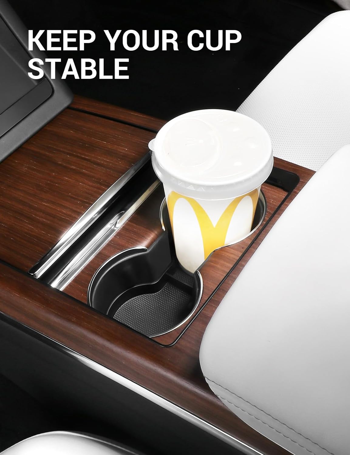 BASENOR Tesla Model S Model S Plaid Model X Model X Plaid Center Console Storage Organizer Box Tray Pad TPE Cup Holder Insert Mat for Tesla Interior Accessories 2024 2023 2022 (2 PCS) - Image 5