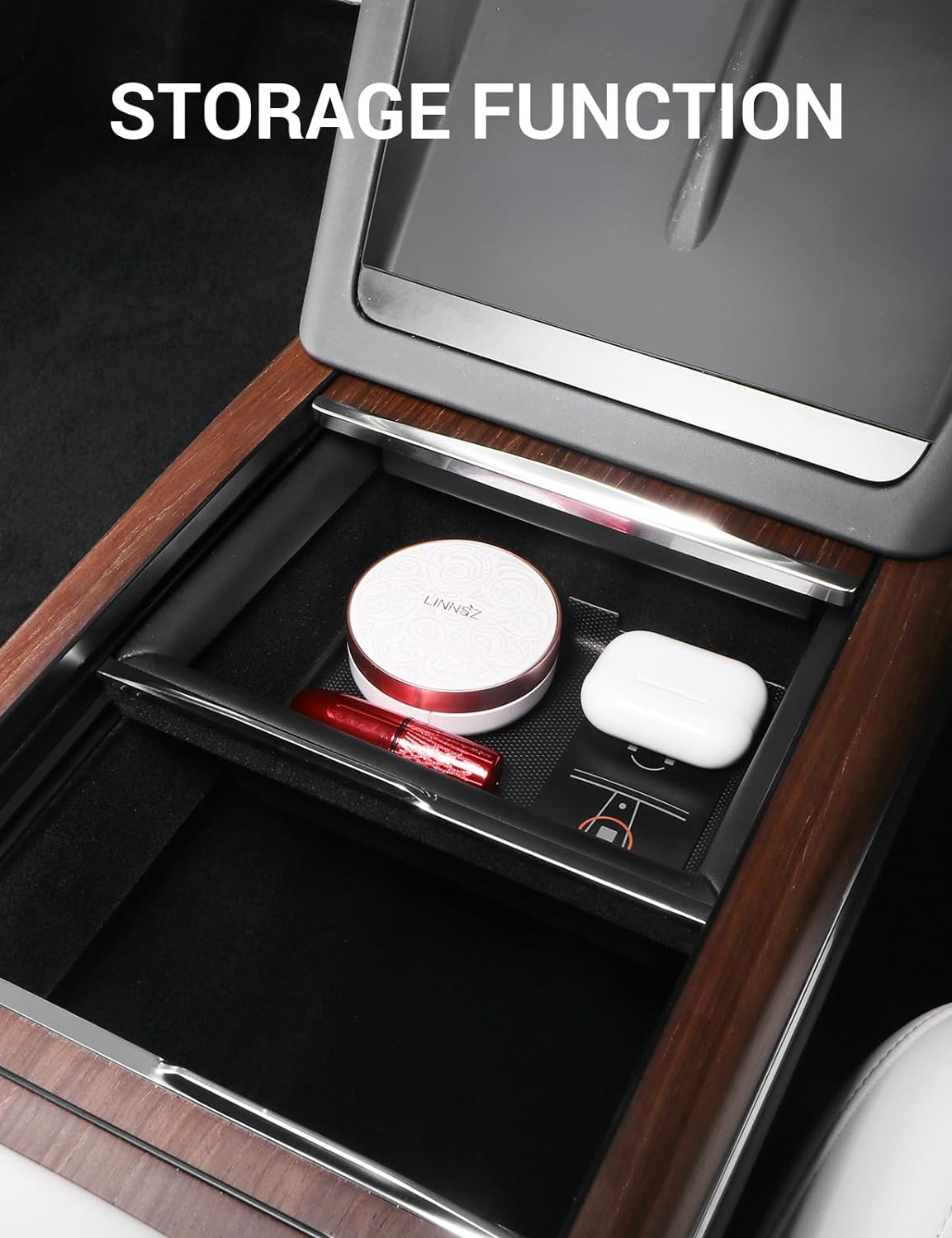 BASENOR Tesla Model S Model S Plaid Model X Model X Plaid Center Console Storage Organizer Box Tray Pad TPE Cup Holder Insert Mat for Tesla Interior Accessories 2024 2023 2022 (2 PCS) - Image 6