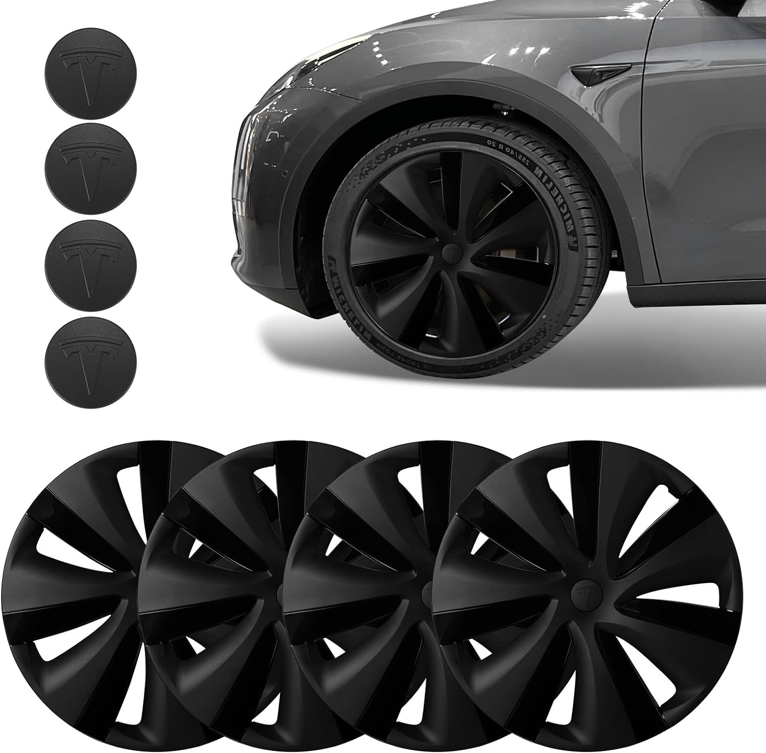 BASENOR Tesla Model Y Hubcaps 19 Inch Wheel Cover OEM Rim Protectors Replacement Cover Matte Black Hubcaps Exterior Accessories Set of 4 - Image 2