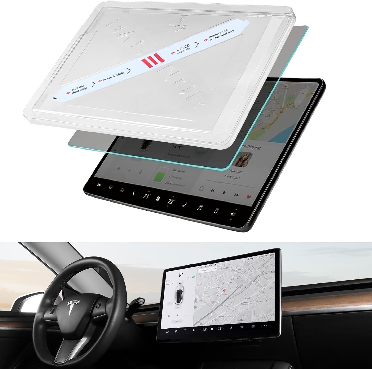 BASENOR Tesla Model Y Model 3 Screen Protector Matte Center Control Tempered Glass Touchscreen Protector 9H Anti Fingerprint Anti-Glare Interior Accessories Gen 2 (Not Suitable for 2024 Model 3) - Image 2